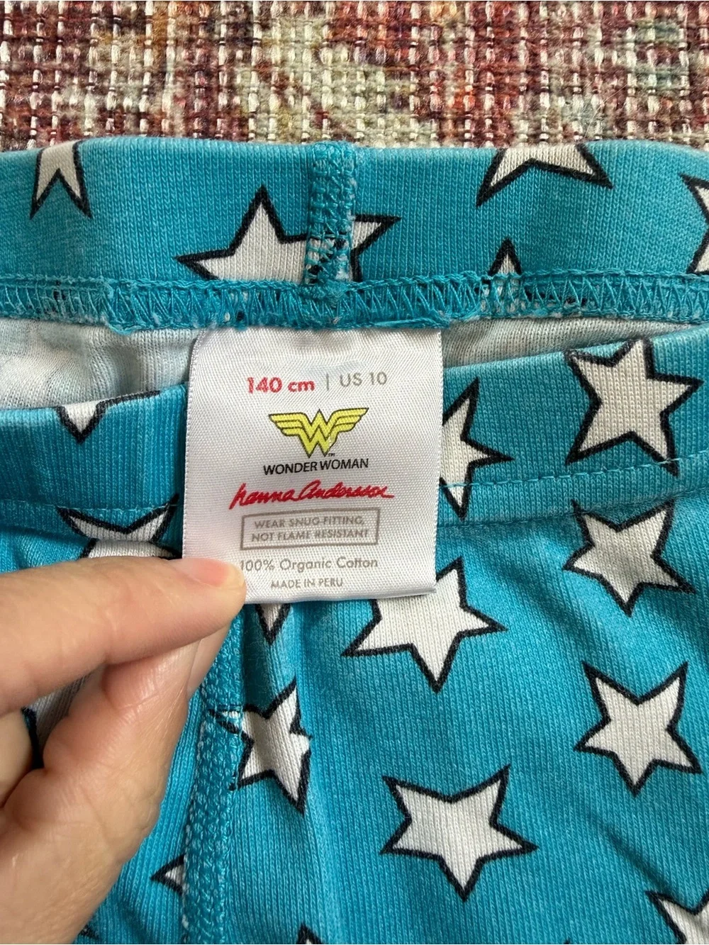 Hanna Andersson size 10 Wonder Woman Red & Blue Kids Pajama Set Organic Cotton